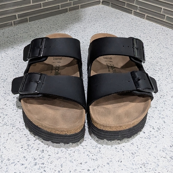 Papillio Birkenstock Platform Arizona Black Vegan Two Strap Sandal Size 39 8 8.5 - Picture 4 of 10